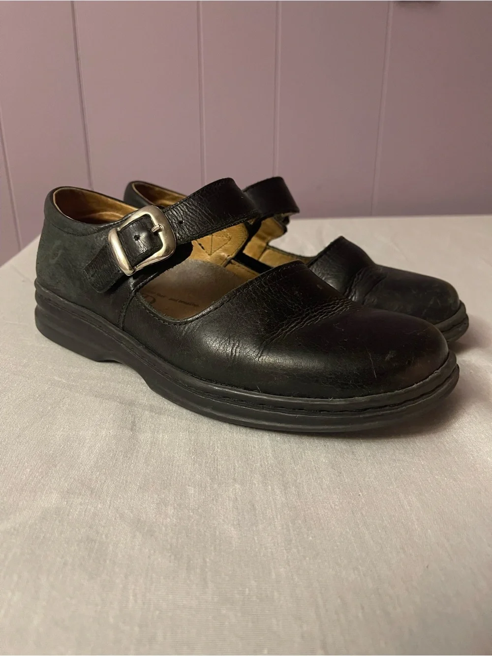 Women’s Blend Black Leather Mary Jane Shoes with Buckle